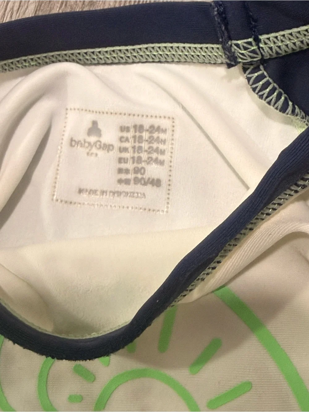 GAP Kids White & Navy Swim Club Long Sleeve Rashguard with Neon Green Graphic